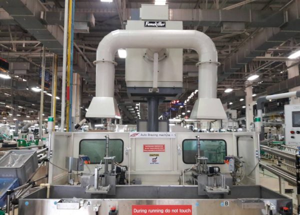 Control of Brazing Fumes: Successful Implementation of FumeKiller® model FK3600EM for extraction of fumes from automatic brazing machine.