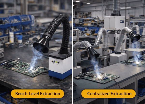 Comparison of bench-level and centralized soldering fume extractors