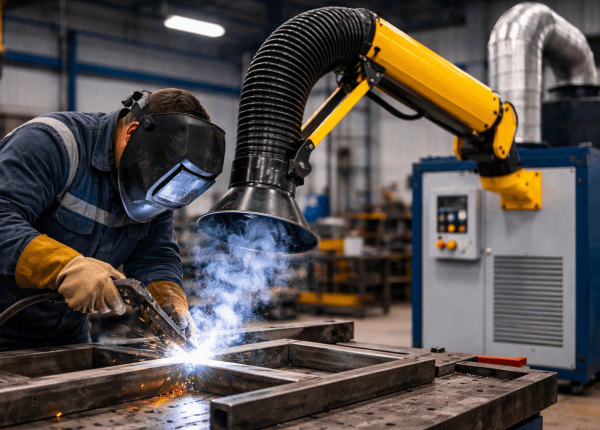 welding fume extractor capturing fumes at source using extraction arm
