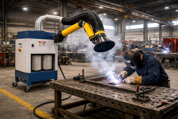 poor welding ventilation with ineffective fume extraction system in workshop