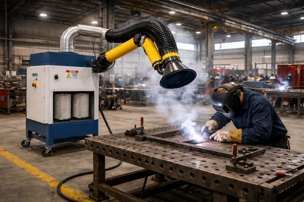 poor welding ventilation with ineffective fume extraction system in workshop