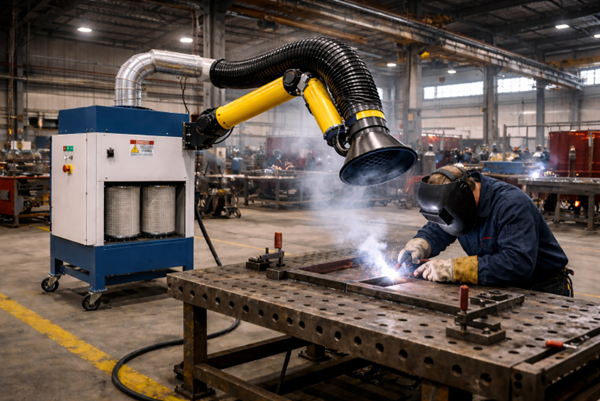 properly positioned welding fume extraction system improving ventilation in workshop